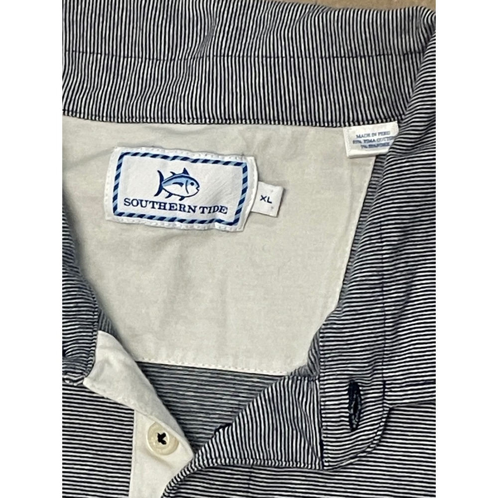 Southern Tide Mens XL Pima Cotton Blend Striped Skipjack Polo Shirt Navy White - Picture 5 of 6